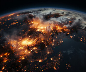 Fototapeta premium Astronomical Tragedy: Earth's Cataclysmic Blaze, generative ai