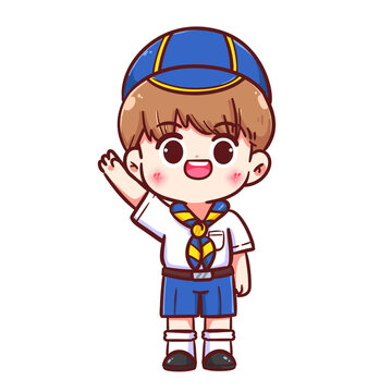 Thai boy scout in uniform cartoon child character education vector illustration