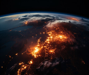 Obraz premium Planetary Firestorm: Satellite's View of Earth's Crisis, Generative AI