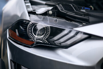 headlight of a modern prestigious car close-up
