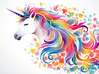 Naklejka na ściany i meble white horse with ribbons,pony,artAI generated
