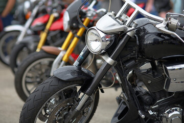 Motorcycle detail close-up front fork and headlight