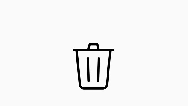 trash bin outline icon animation. Line art animated on a white background.