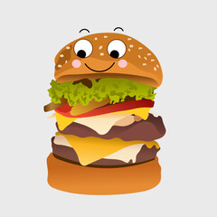 Illustration of Cute Cartoon Burger Character