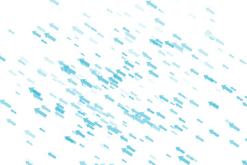 Digital png illustration of lot of blue arrows in one direction on transparent background