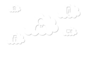 Digital png illustration of clouds with symbols on transparent background
