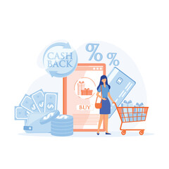 Discount earn point and gift. Phone screen with cashback and bonus card. flat vector modern illustration