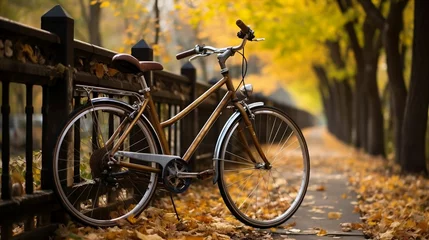 Foto auf Acrylglas Fahrrad Close-up shot of a bicycle against rustic fence
