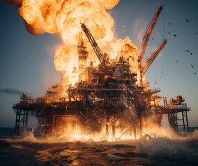 Inferno on the Waves: Offshore Oil Rig Fire, Generative AI