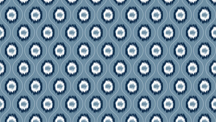 Blue and white cycle on blue background.Ikat ethnic oriental seamless pattern traditional.Aztec style abstract vector illustration.design for texture,fabric,clothing,wrapping,decoration.