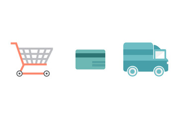 Digital png illustration of shopping trolley, truck and credit card on transparent background