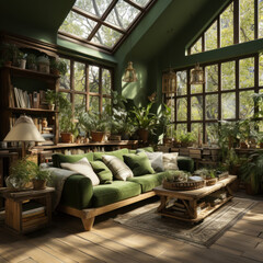 rustic style living room  green palette