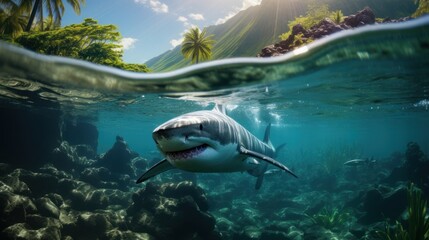 white shark swims underwater