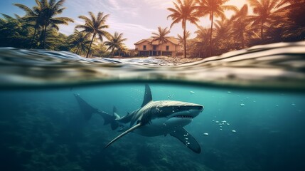 white shark swims underwater