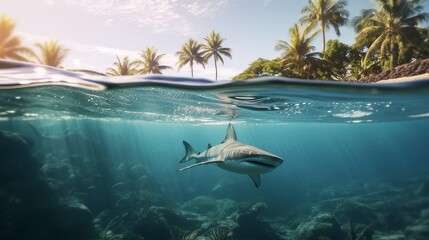 Fototapeta na wymiar white shark swims underwater