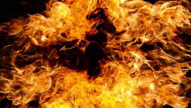 Yellow flames on both sides on a black background. 3d illustration. 