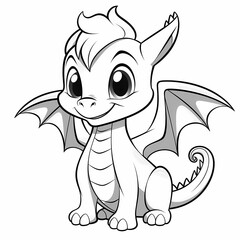 cartoon coloring, cute little dragon outline. Generative ai