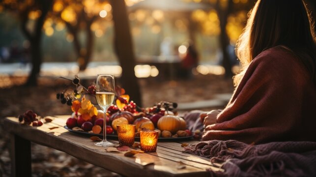 cozy autumn picnic under a colorful
