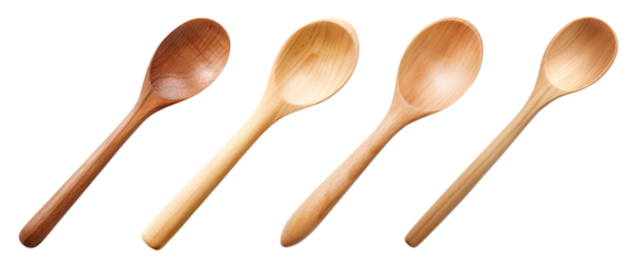 Set of wooden spoons isolated on white background