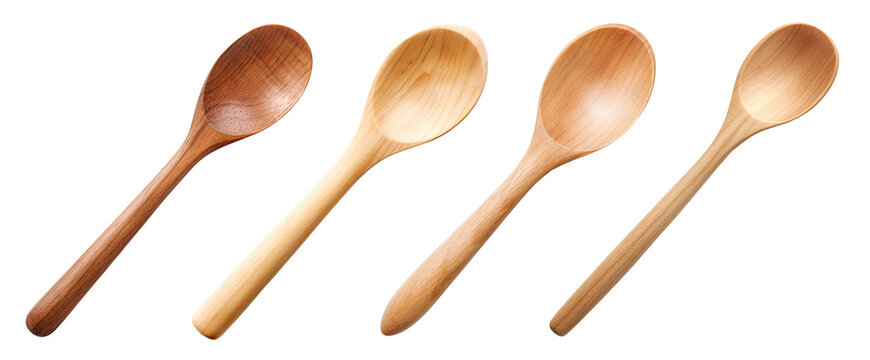 Set of wooden spoons isolated on white background