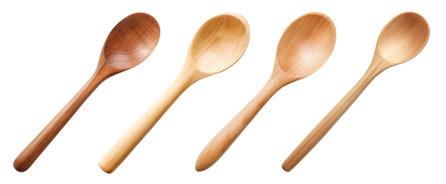Set of wooden spoons isolated on white background