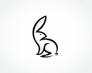 stand looking back line art bunny rabbit logo design template illustration inspiration