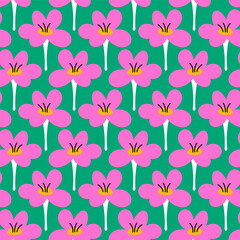 Modern vector seamless pattern with flowers. Colorful abstract flowers trendy background. Simple shapes hand drawn flowers repeatable backdrop for surface design