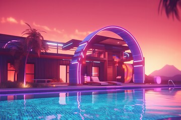 Fototapeta na wymiar 3D Render of a Futuristic Neon Summer City