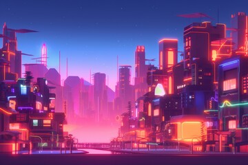 Obraz premium 3D Render of a Futuristic Neon Summer City