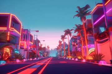 Obraz premium 3D Render of a Futuristic Neon Summer City