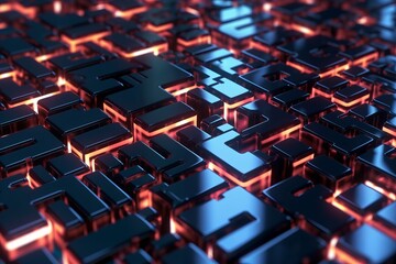 Obraz premium 3D Render of a Glowing Cyber Texture Abstract Background