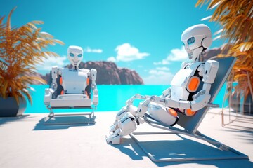3D Render of a Robot on a Summer Beachscape