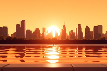 Obraz premium 3D Render of a Summer Sunset Cityscape