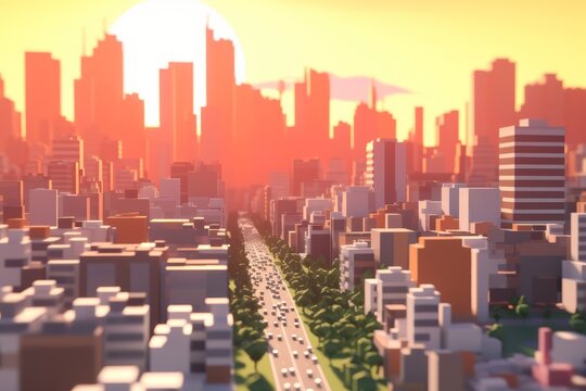 3D Render of a Summer Sunset Cityscape