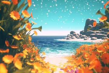 3D Render of a Summer Themed Background Landscape
