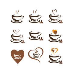 Coffee cup logo - vector illustration,Simple vector coffee icon,silhouette of cup coffee lover,hot coffe logo,Coffee cup and heart shapes,coffee lovers logo with cup concept