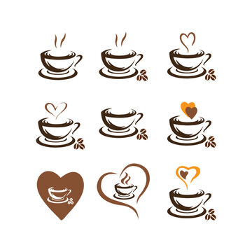 Coffee cup logo - vector illustration,Simple vector coffee icon,silhouette of cup coffee lover,hot coffe logo,Coffee cup and heart shapes,coffee lovers logo with cup concept