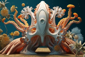 Fototapeta premium 3D Render Surreal Abstract Nature and Geometry Fusion Sculpture