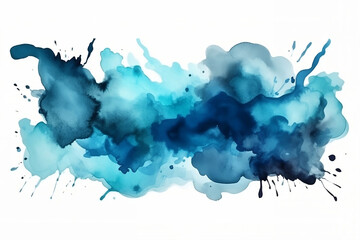 Obraz premium Blue abstract watercolor background created with Generative AI technology. Blue stain in watercolor style