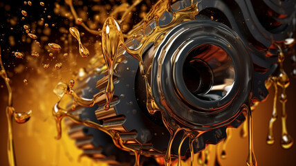 lubricate motor oil and Gears. Oil wave splashing in Car engine with lubricant oil.generative ai