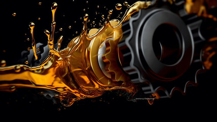 lubricate motor oil and Gears. Oil wave splashing in Car engine with lubricant oil.generative ai - obrazy, fototapety, plakaty