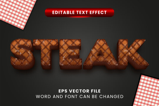 Steak textured 3d editable vector text effect