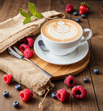 Coffee Cream with Red Berries scattered on a cloth