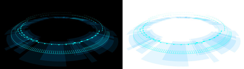 holographic circle hologram blue. futuristic technology abstract transparent background