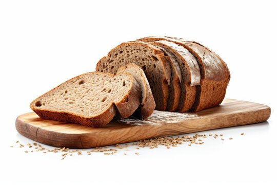 Cutted rye bread isolated on white background. Generative AI image