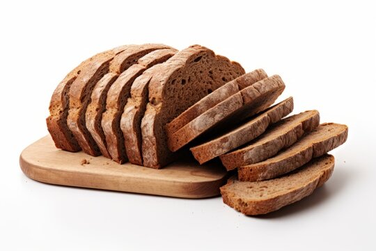 Cutted rye bread isolated on white background. Generative AI image