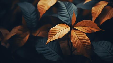 Leaves close-up in dark style. Generative AI