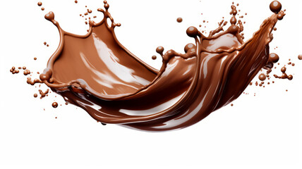 photograph of Chocolate splash isolated on white background macro lens realistic studio lighting.generative ai