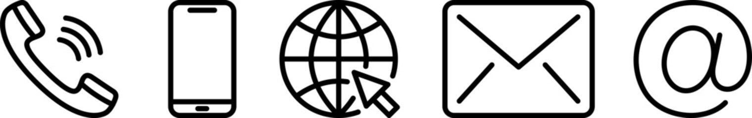 Linear Phone, Mail, Mobile, Go to WEB and Address icons as contact symbols for web design