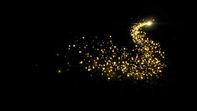 Golden Particle Tail Line Glitter Light Sparkling shine wave. particle stroke trail glittering magic shimmer trail, light sparks background Birthday, Anniversary, new year, event, Christmas, Festival